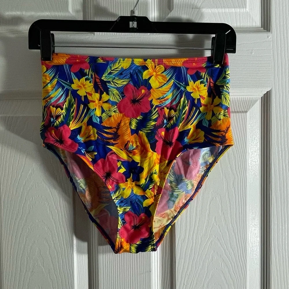 Floral Yellow‎ high wasted two piece swimsuit.